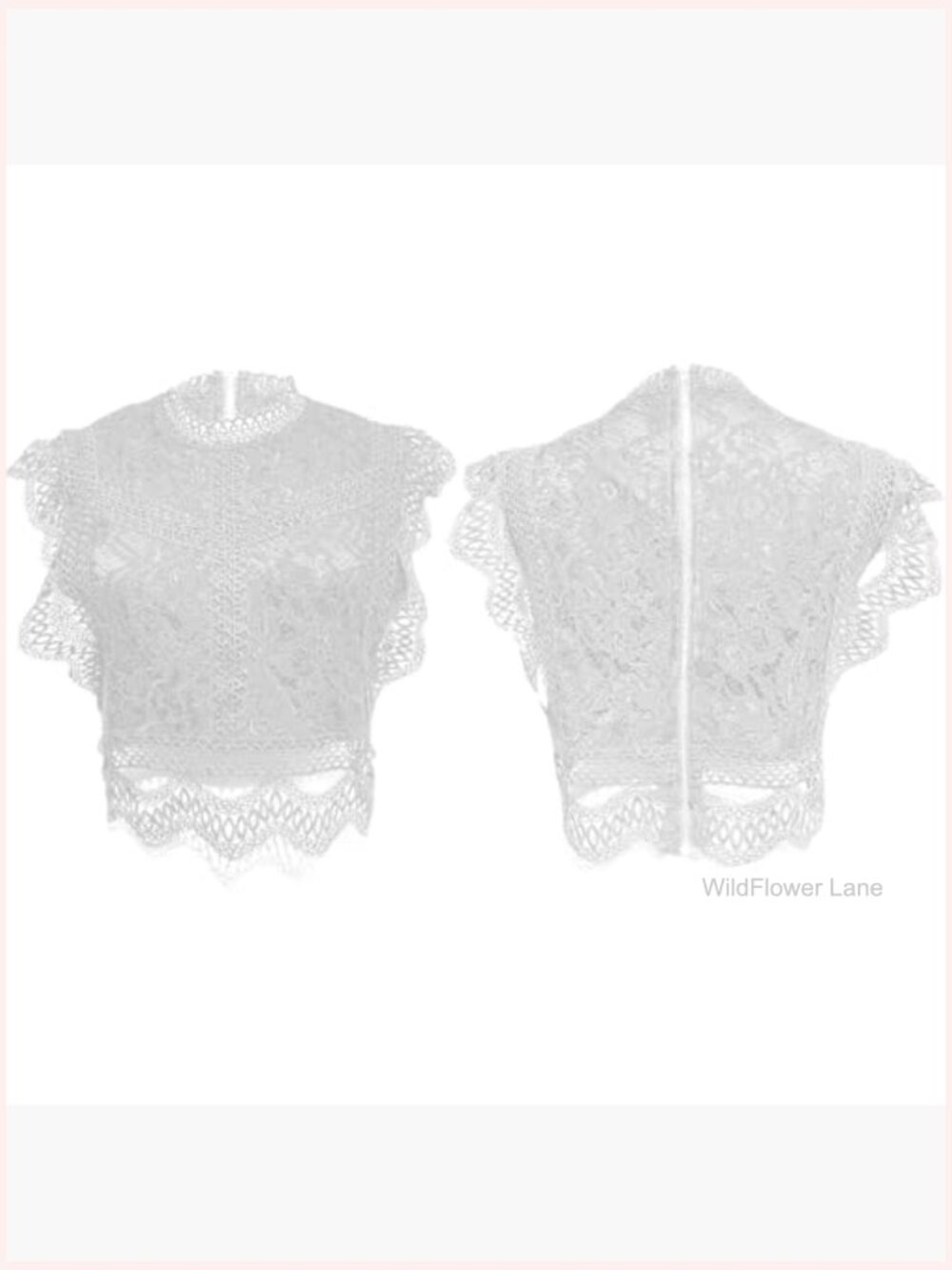 Sleeveless Lace Blouse Elegant Ruffle Trim Summer Top - Picture 6 of 6